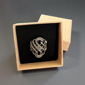 Vintage | Celtic Knotwork | Sterling Silver & Marcasite | Ring | Size 6